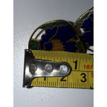 Vintage Round‎ Cloisonne Earrings Floral Cutout Blue Green Gold Clip On Photo 2