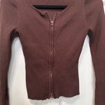 Hera Collection  Brown Ribbed Zip Long Sleeve Size Large Photo 1