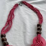 Vintage Estate Pink Wood Bead Seed Statement Necklace Pink Round Light Weight Photo 5