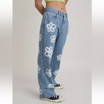 The Ragged Priest High Waist Straight Leg Denim Jeans Relaxed Fit Daisy Print Photo 1