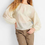 Future Collective Sheer Balloon Long Sleeve Blouse NWT Size 3X Cream Color Photo 0