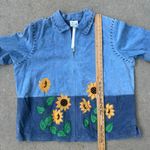 Quacker Factory Y2K  Blue Suede Fall Sunflowers Genuine Leather Jacket 3X NWT Photo 9