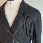 Black fringe faux suede moto jacket Photo 5