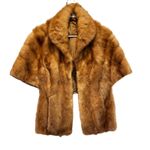 Luxurious Mink Fur Capelet Stole Shawl Brown Short Sleeve Evening Wrap Cape Gold Size M Photo 1