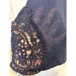 A Byer Vintage A. Byer Blue Boho Flowy Top Crochet Panel Knit Sweater Made In USA Large Photo 3