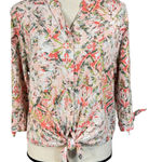 Allison Daley Petite Large Top Button-Up Hi-Low Hem Tie Front Abstract V-Neck Photo 0