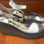 Fly London  Women's Wedge Sandals - Black, White, and Brown Photo 0