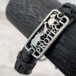 Leather? Tie Bracelet with Protect Animals Charm Black Photo 1