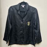 Victoria's Secret Satin Pajama Set Black Dragon, Long Sleeve & Pants, Gold VS Photo 4