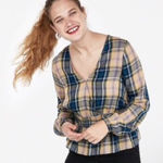 EXPRESS  Plaid Faux Wrap Peplum Blouse Size Medium Photo 0