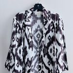 Chico's  100% linen cardigan duster jacket brown cream geometric pattern size 2 Photo 5