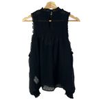 American Eagle  AEO Black High Neck Swiss Dot Cold Shoulder Long Sleeve Blouse M Photo 1