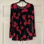 Matilda Jane Winter Blooms Long Sleeve Pink Rose Floral Tulle Overlay Black Top Photo 2