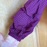 Allison Joy Red Blue Gingham Peplum Blouse Puff Sleeve V Neck XS Photo 2