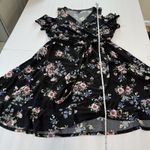 Torrid Black Colorful Floral Cold Shoulder Wrap Tie Belt Stretch Dress Size 3X Photo 8