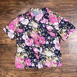 vintage • 80s floral button down blouse shirt short sleeve pink navy print Size M Photo 2