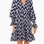 Pomander Place Navy Ikat Kenzo Dress XS/S Chevron Blue & White Tiered Tuckernuck Photo 0