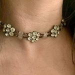 VTG clear RhVTG clear Rhinestone And Glass Bead Choker Necklace 15” Flower Shape Silver Photo 10