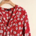 ZARA  Red Floral Daisy Print Midi Dress Red White size S Photo 4