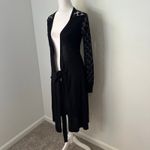 Diane Von Furstenberg  black long sleeve silk knit duster robe size P Photo 2