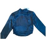 ZARA NWT  Crop Top Blouse, Mock Neck, long sleeve, ruched hem in blue size medium Photo 3