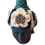 NWT blk&wht hand crochetedâearâwarmerâheadbandâw/wht&greyâflowerâwarmâstylish Black Photo 0