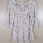 Black Sheep Ivory Boho Crochet Lace 3/4 Bell Sleeve Suede Trim Sweater Large Photo 8
