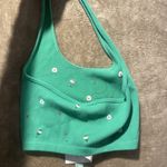 ZARA NWT  Crop Top Women's M/L Kelly Green Halter Embroidered Flowers Ribbed Fit Photo 2