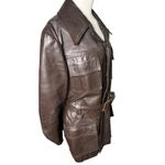 Vintage 70s Brown Leather Safari Jacket Belted Boho Utility Coat Women's M/L Size XL Photo 11