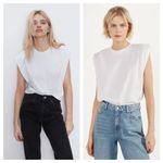 Frankie Shop Eva Padded Shoulder Cotton Muscle T Shirt in White Women's XS Photo 6