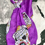 Colorful Purple Sugar Skull Print Scarf Photo 0