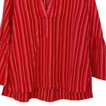 Loft Ann Taylor  The Softened Shirt‎ Red White Striped Bell Sleeve Tunic Top - M Photo 10