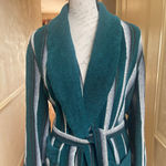Unisex Striped 100% Cotton Bathrobe Green Beige belted Size Large Photo 4