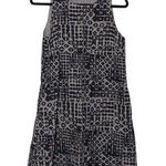 Garnet Hill Linen Fringe Hem A-Line Dress Black Beige Geometric Jewel Neck 6 Photo 0