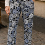 Talbots Stretch Blue Black White Floral Ankle Pants 14 Cotton Spandex Blend Photo 0