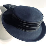 Eric Javits Womens Hat Navy Wool Satin black bow Fedora Church Dress wide brim Blue Photo 0