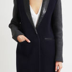 Sandro  Women’s Mid-Long Wool Coat Leather Trim Navy & Gray Size 36 Photo 0