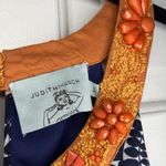 Judith March  Dress Large Blue Orange Beaded Neckline Swing A Line Preppy Lined Photo 3