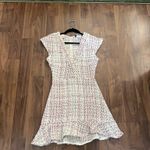ZARA  white pink tweed v neck ruffled short sleeve mini dress S Photo 8