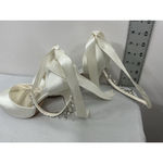 Womans White Satin Stiletto Dress Shoes Eu 37 Us 6.5/7 Peep Toe Ankle Accents Photo 3