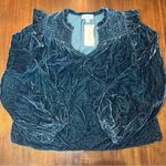 Evereve  Women’s Yana Velvet Ruffle Top in Blue Size S NEW Smocked Blouse Boho Photo 1