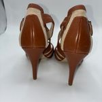 Calvin Klein Zahara Linen Leather Strappy Heel Sandals Women Size 6.5M Brown Photo 3