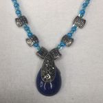 Artisan  lapis lazuli pendant glass beaded marcasite blue necklace 20” Photo 1