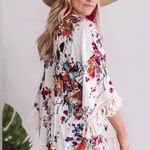 Umgee  LuLu Floral Kimono Fringe Boho Cream colorful medium Photo 1