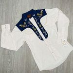 Vintage rio grande western style cowgirl button up long sleeve rodeo shirt med Blue Photo 0