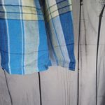 Evan Picone  100% Linen Blue and Yellow Plaid Button-Up Shirt Photo 3