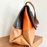 CELINE Soft Calfskin Leather Shoulder Bag & Pouch Set Mellow Orange Black Photo 13