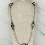 Chico's Silver Tone Metallic Beaded Station Rhinestone Long Necklace Photo 0