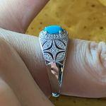 Sleeping Beauty Turquoise White Diamond Accent Art Deco Ring Size 7.75 Silver Photo 2