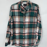 J. Crew Classic Fit Boy Button Front‎ Shirt Women 12 Green Long Sleeve Western Photo 0